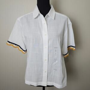 Nautica Jeans Women's Short Sleeve NWT Crochet Trim Cotton Shirt Small White